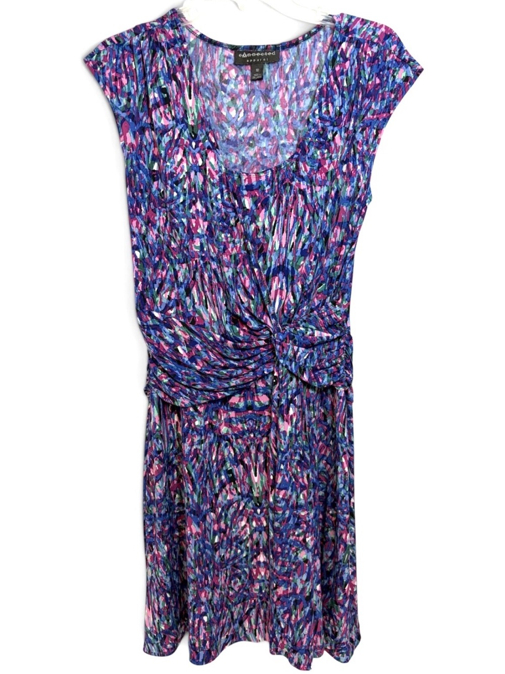 Connected Apparel Abstract Print Ruched Waist Midi Dress Size 10